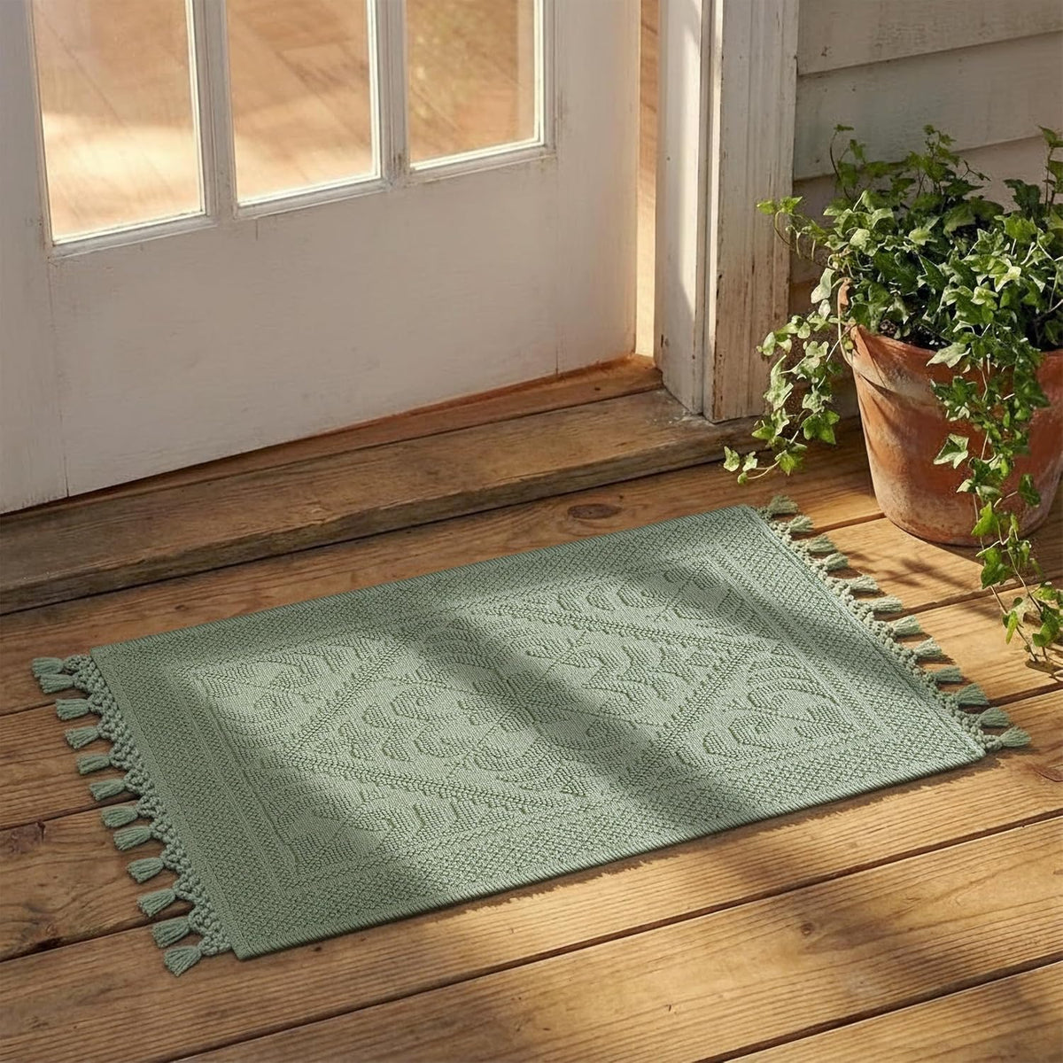 Cotton Bath Mat Rug 17x24 in. White | 100% pure cotton, hand tufted, reversible, plush pile both sides, highly absorbent, machine washable, 17x24