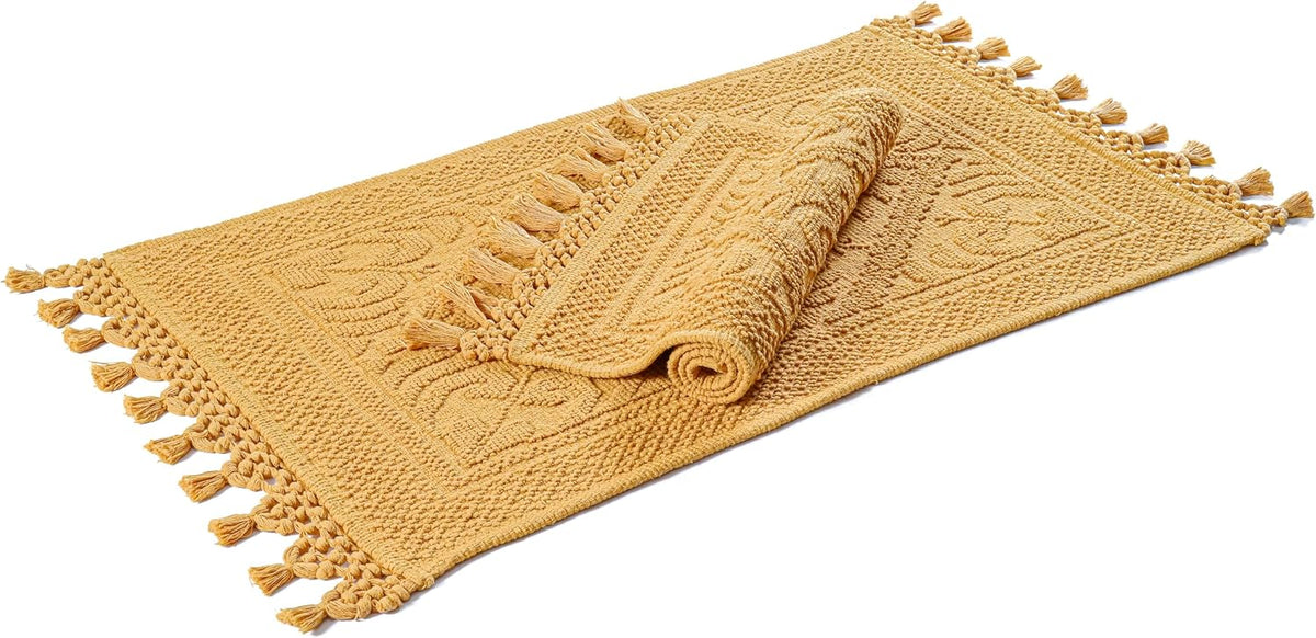 Cotton Bath Mat Rug 17x24 in. White | 100% pure cotton, hand tufted, reversible, plush pile both sides, highly absorbent, machine washable, 17x24