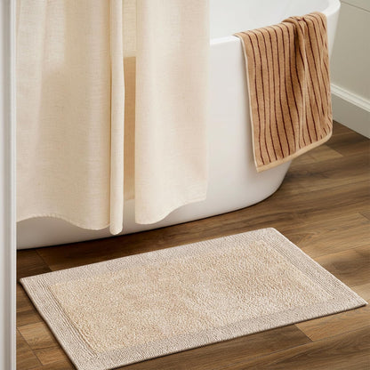 Cotton Bath Mat Rug 17x24 in. White | 100% pure cotton, hand tufted, reversible, plush pile both sides, highly absorbent, machine washable, 17x24