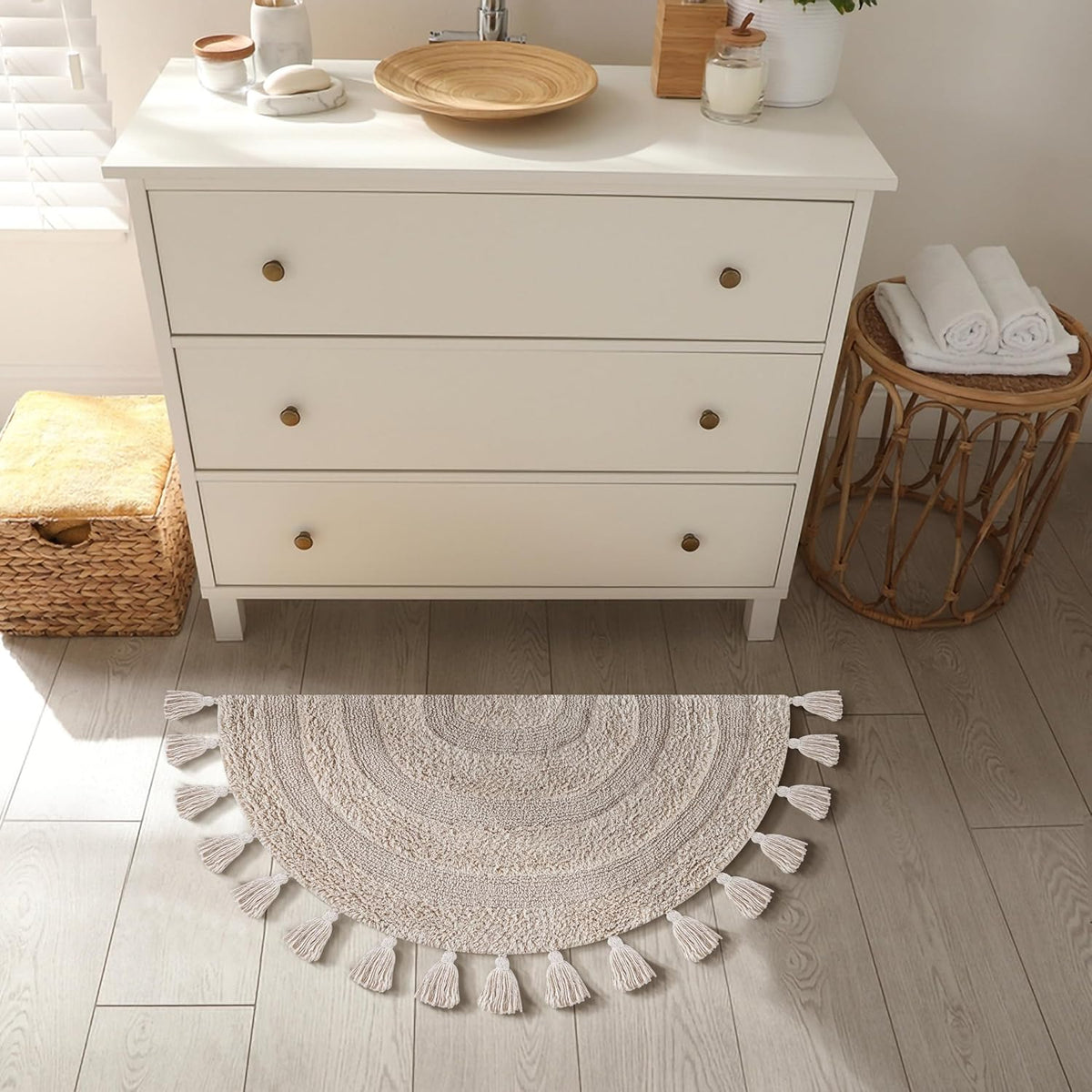 Cotton Bath Mat Rug 17x24 in. White | 100% pure cotton, hand tufted, reversible, plush pile both sides, highly absorbent, machine washable, 17x24