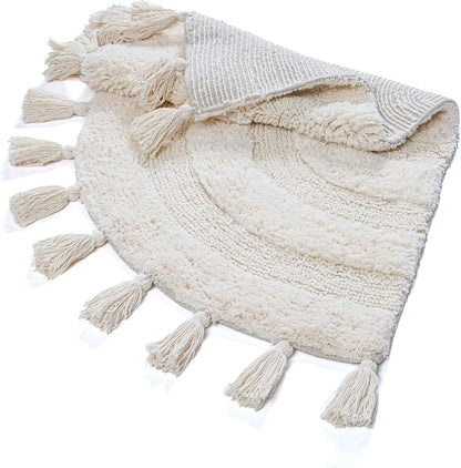 Cotton Bath Mat Rug 17x24 in. White | 100% pure cotton, hand tufted, reversible, plush pile both sides, highly absorbent, machine washable, 17x24