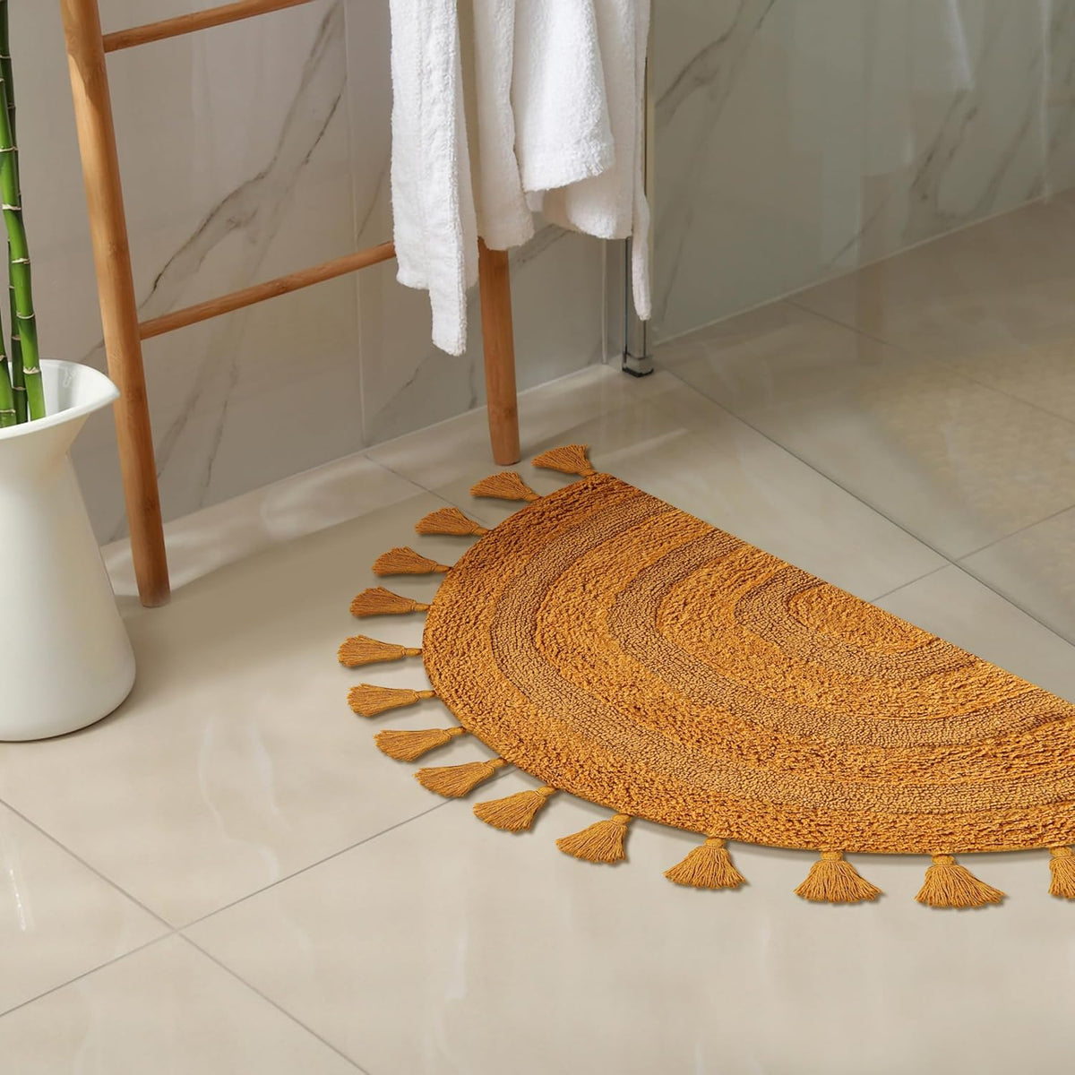 Cotton Bath Mat Rug 17x24 in. White | 100% pure cotton, hand tufted, reversible, plush pile both sides, highly absorbent, machine washable, 17x24