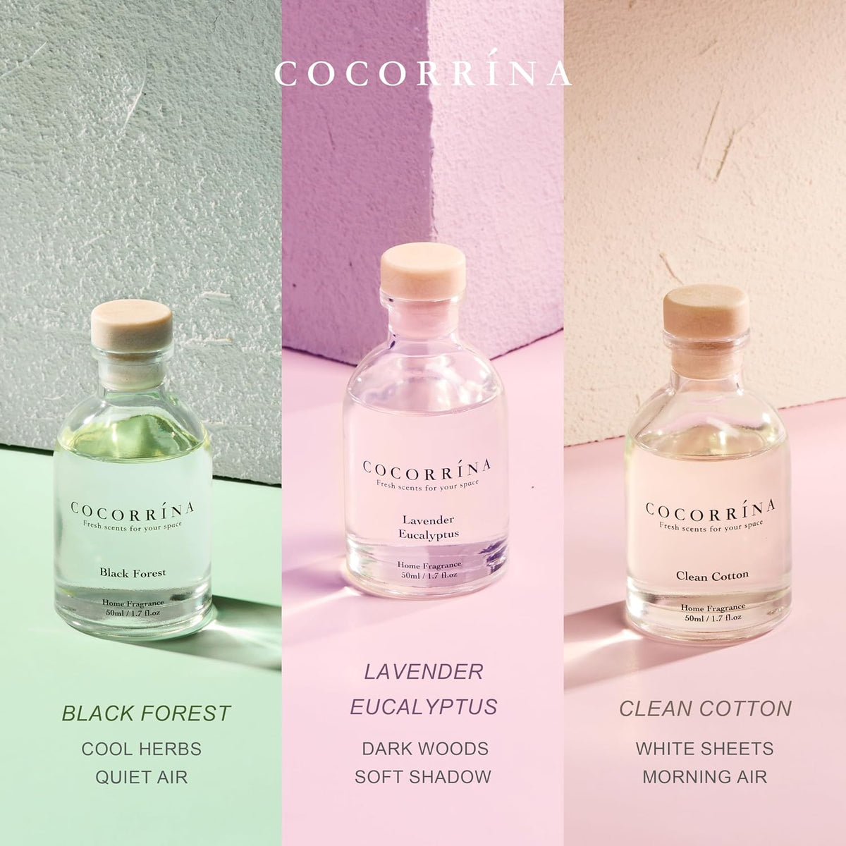 Reed Diffuser Set of 3 with Dried Eucalyptus for Home & Office