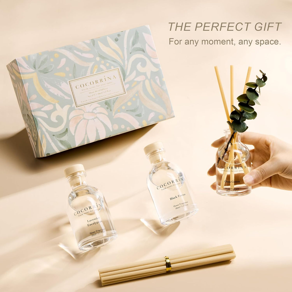 Reed Diffuser Set of 3 with Dried Eucalyptus for Home & Office