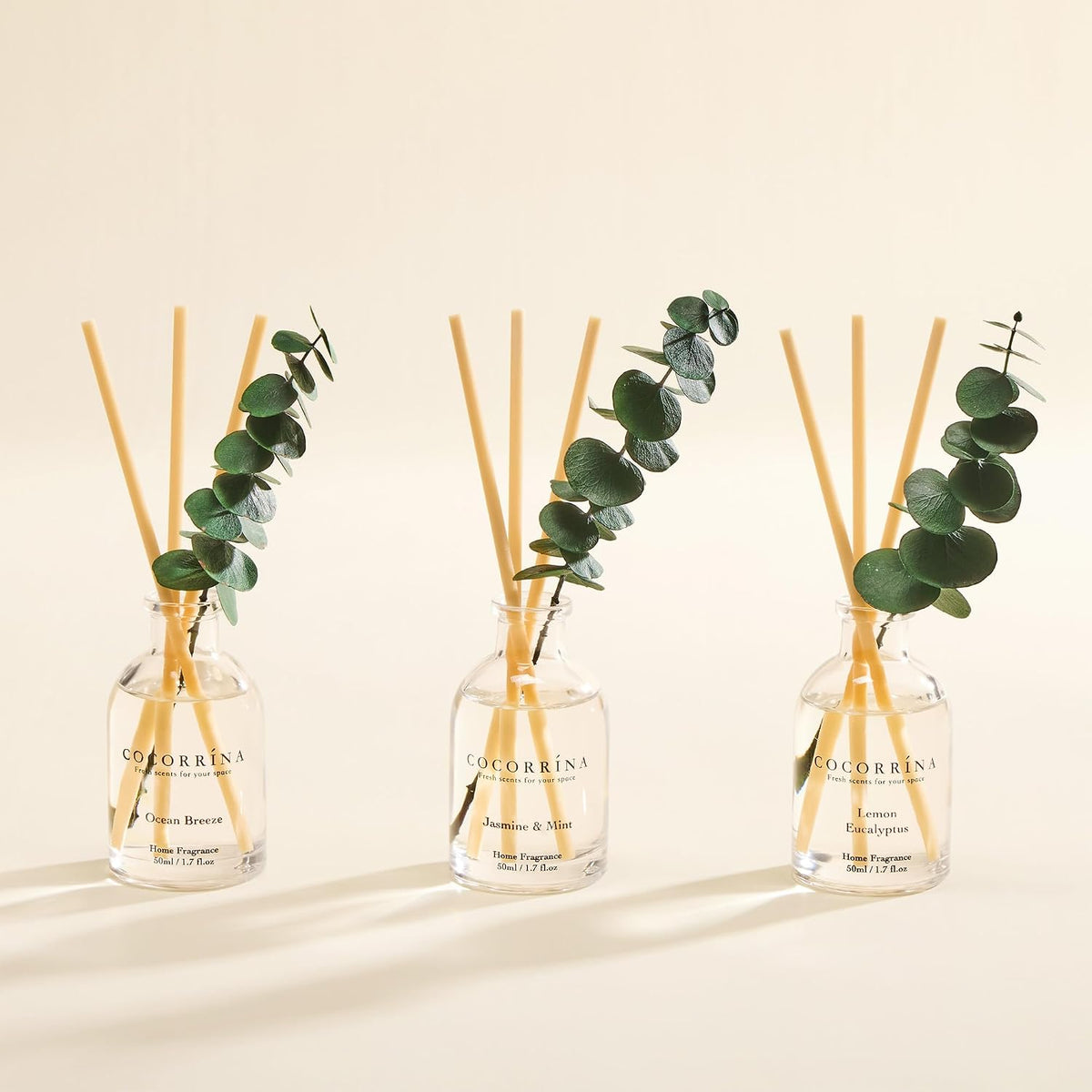 Reed Diffuser Set of 3 with Dried Eucalyptus for Home & Office