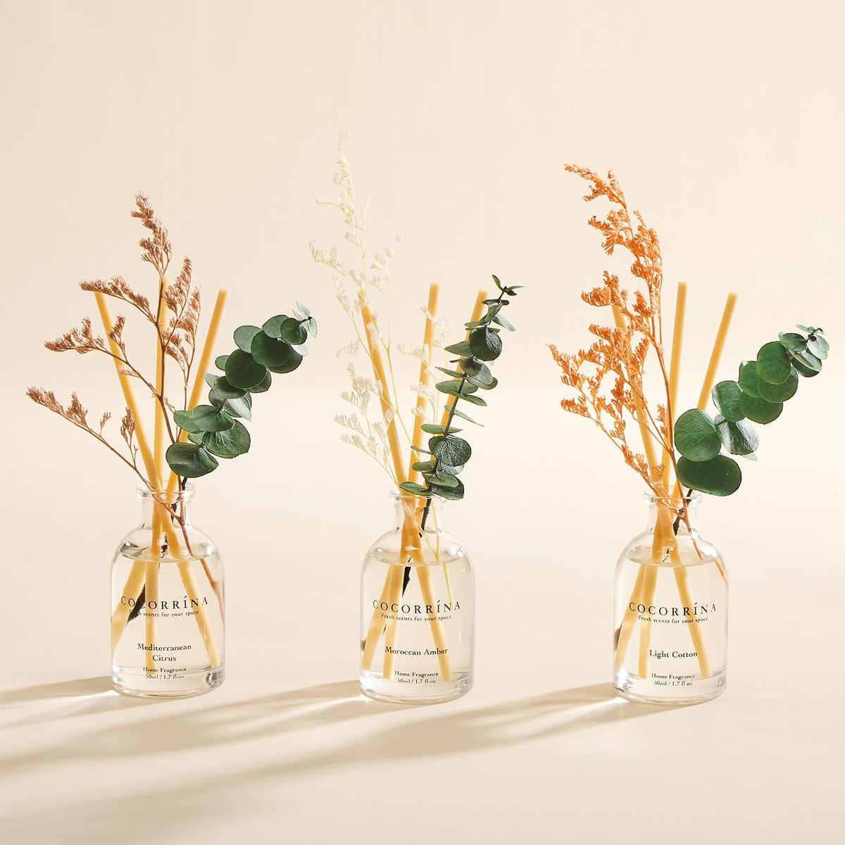 Reed Diffuser Set of 3 with Dried Eucalyptus for Home & Office