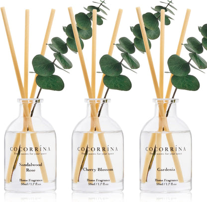 Reed Diffuser Set of 3 with Dried Eucalyptus for Home & Office