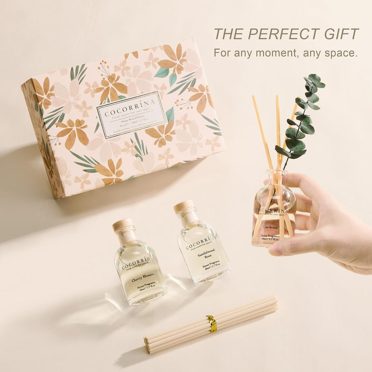 Reed Diffuser Set of 3 with Dried Eucalyptus for Home & Office