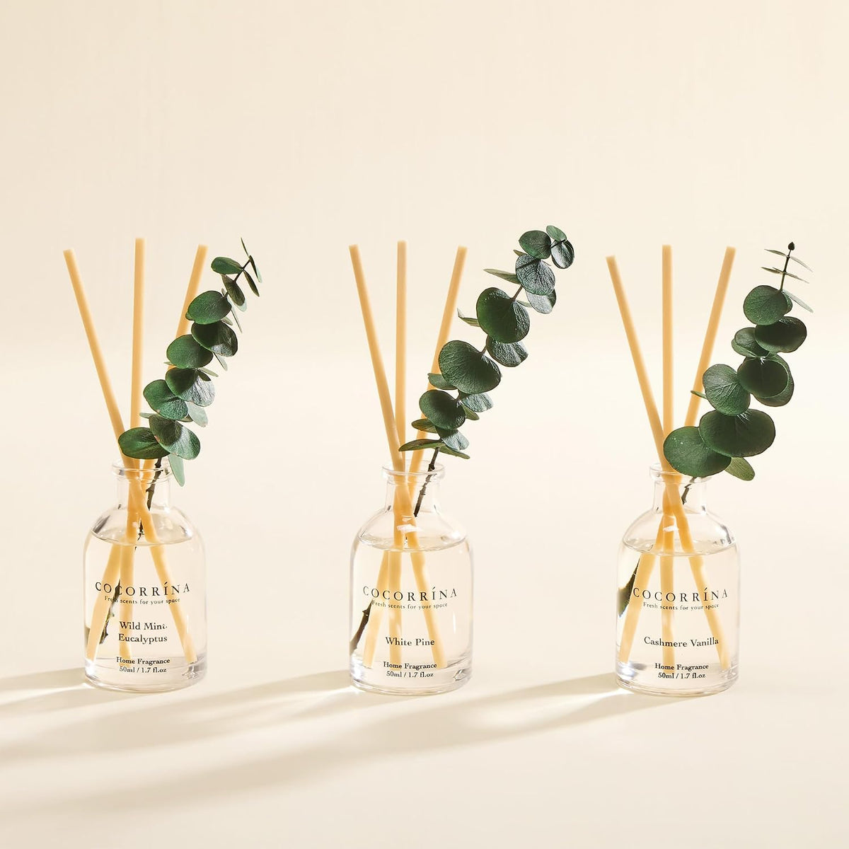 Reed Diffuser Set of 3 with Dried Eucalyptus for Home & Office