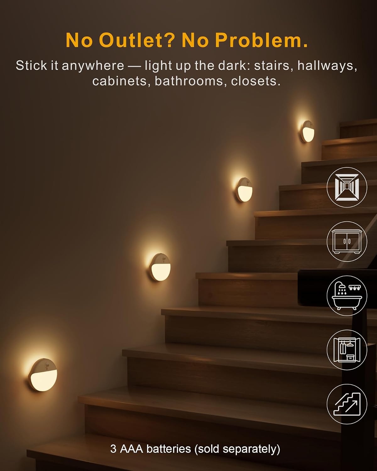 2 Pack Motion Sensor Light Indoor, 2.6" Small Stick on Lights for Stairs, Bathroom, Dimmable Battery Night Light, 3 Light Modes, Soft LED Light for Travel, Toliets, Bedroom, Kids, Warm White | 2 Pack, 3 Modes, Dimmable 1-15lm, Low Light No Plug, Small