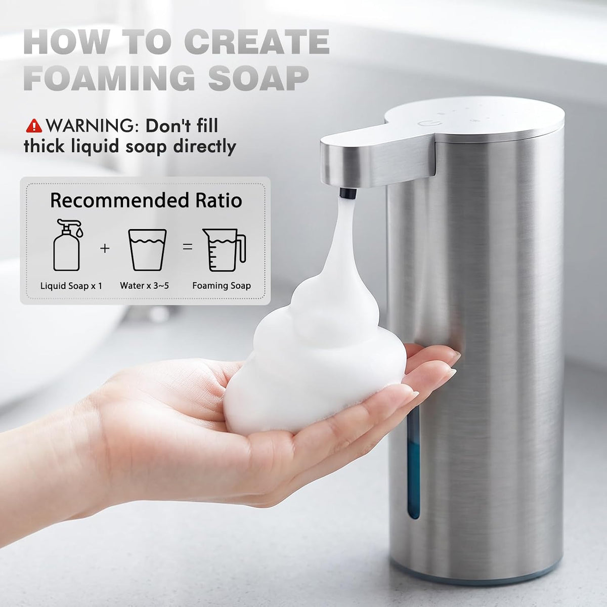Automatic Soap Dispenser, Stainless Touchless Liquid Soap Dispenser, Electric Auto Dish Soap Dispensers Wall Mount, 4 Adjustable Volumes for Kitchen & Bathroom