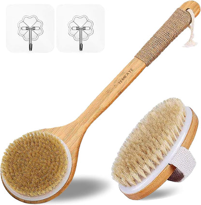 Dry Brushing Body Brush Natural Boar Bristle & Wood Handle 2Pcs-Set