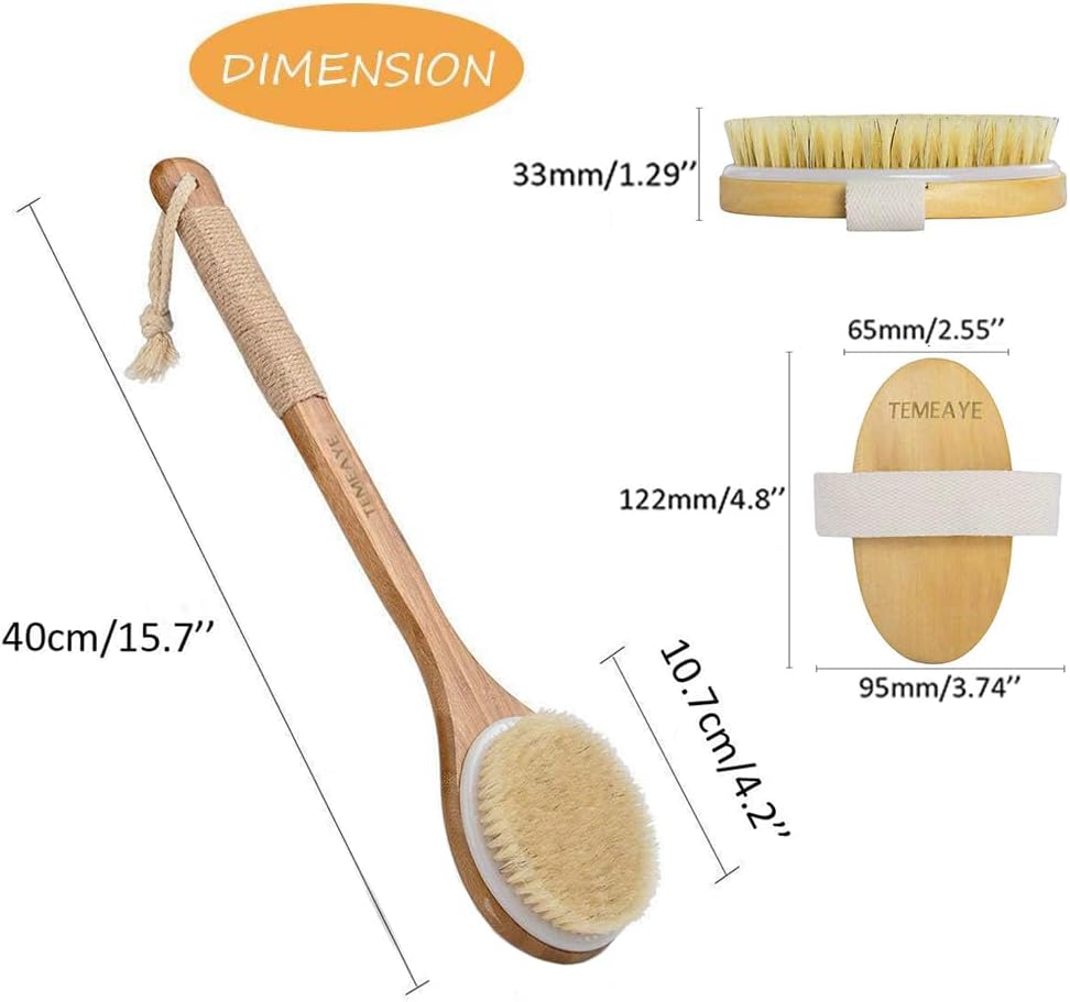 Dry Brushing Body Brush Natural Boar Bristle & Wood Handle 2Pcs-Set