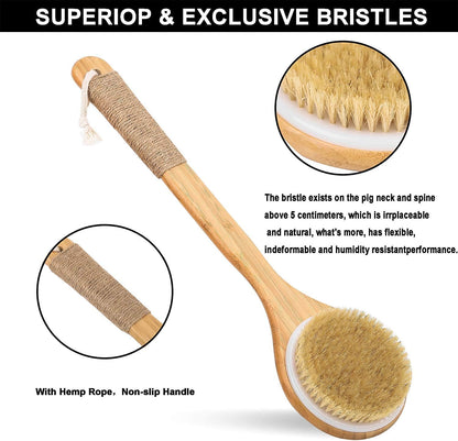 Dry Brushing Body Brush Natural Boar Bristle & Wood Handle 2Pcs-Set