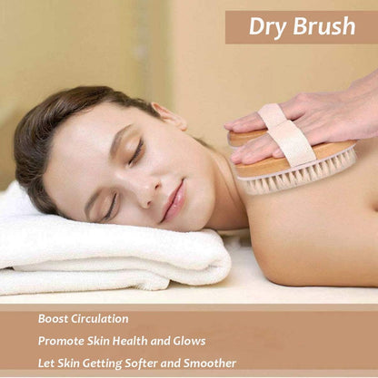 Dry Brushing Body Brush Natural Boar Bristle & Wood Handle 2Pcs-Set