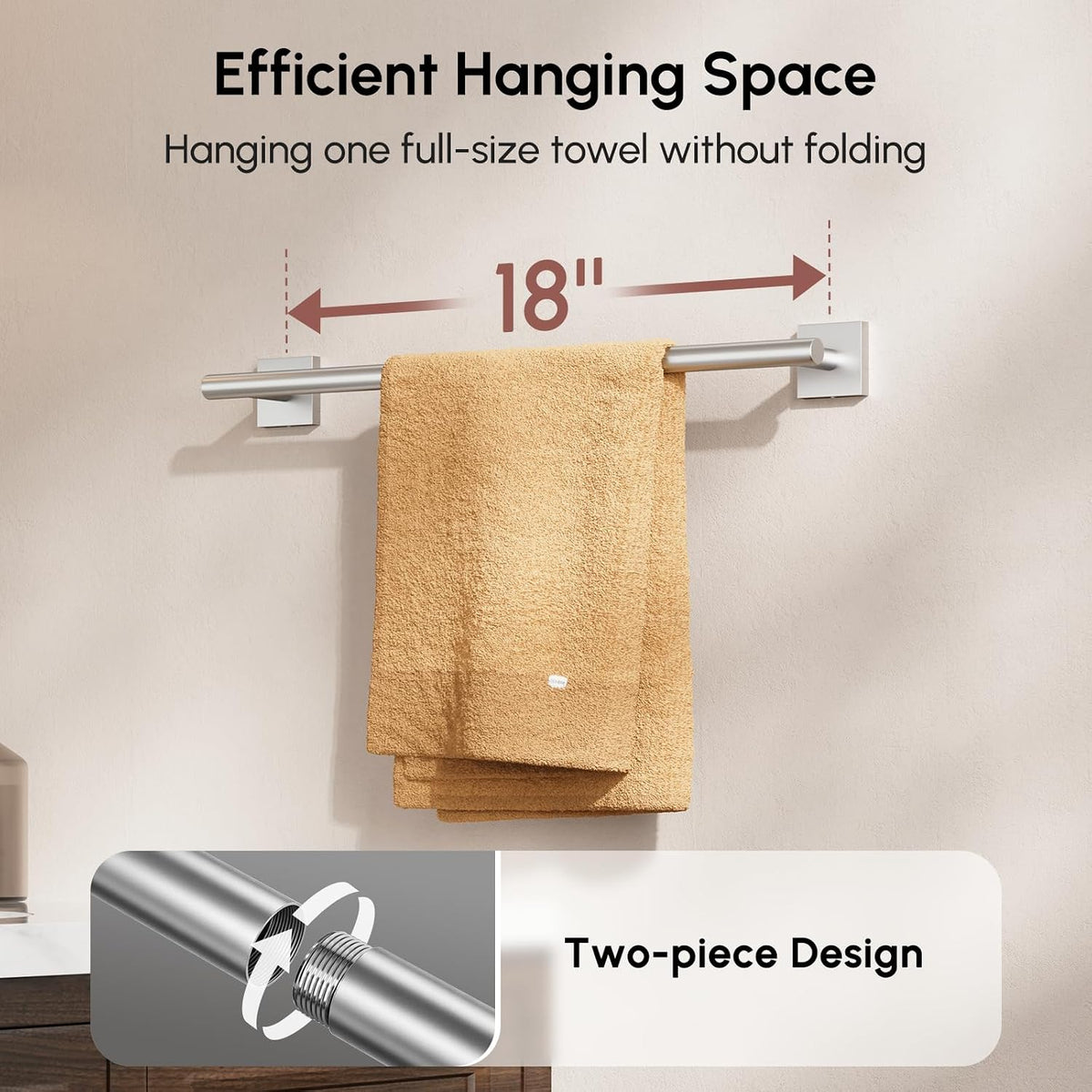 Brushed Nickel Hand Towel Bar, 9 Inch Towel Racks for Bathroom | Thicken 304 Stainless Steel Towel Holder with Square Base, Towel Rod Wall Mounted, Modern Home Decor (Total Length 11 Inch)
