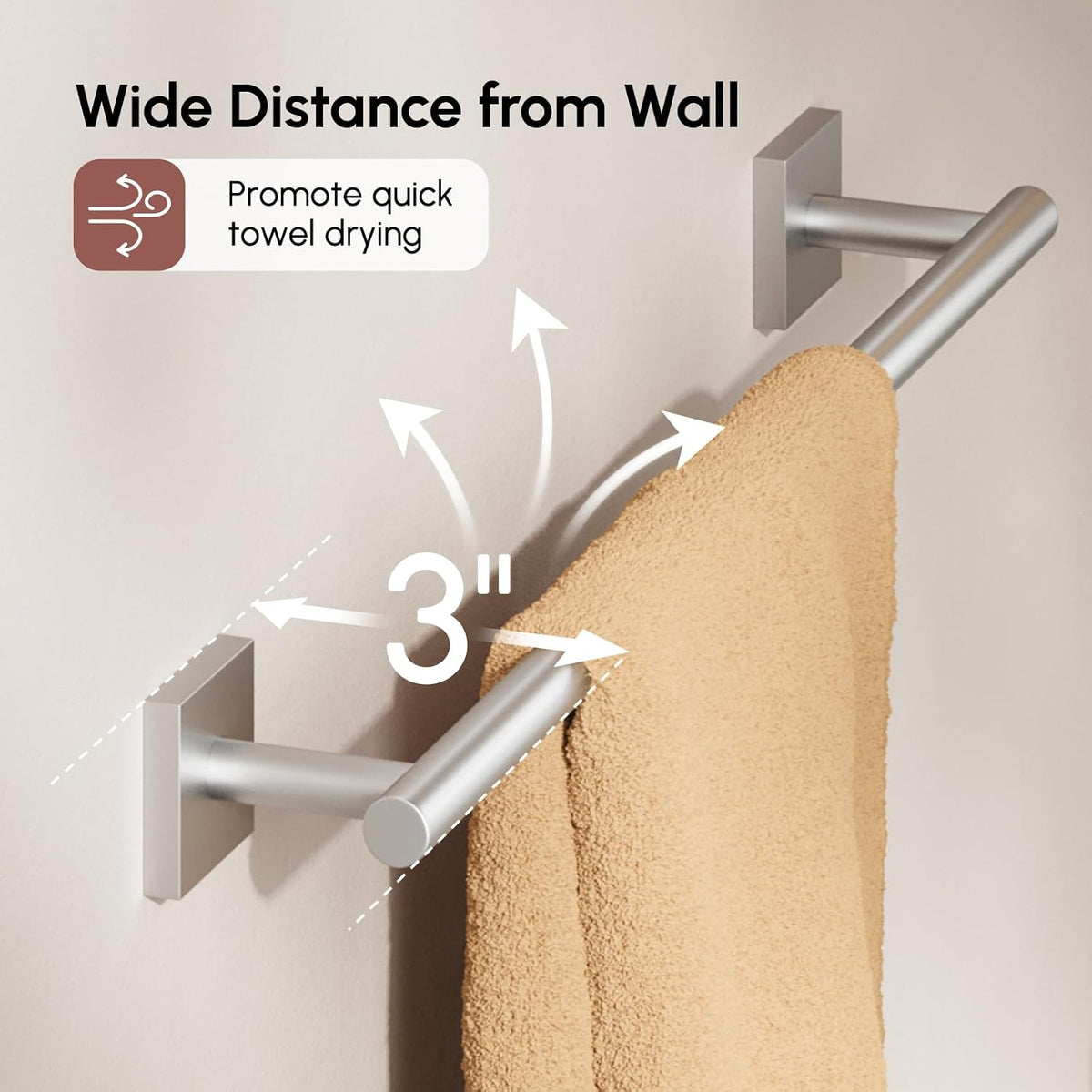 Brushed Nickel Hand Towel Bar, 9 Inch Towel Racks for Bathroom | Thicken 304 Stainless Steel Towel Holder with Square Base, Towel Rod Wall Mounted, Modern Home Decor (Total Length 11 Inch)