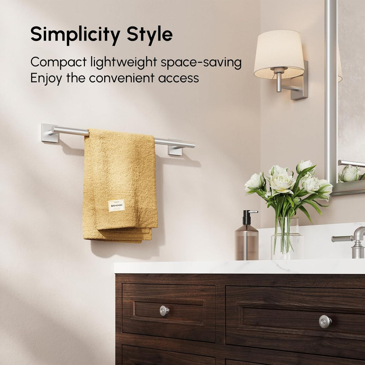 Brushed Nickel Hand Towel Bar, 9 Inch Towel Racks for Bathroom | Thicken 304 Stainless Steel Towel Holder with Square Base, Towel Rod Wall Mounted, Modern Home Decor (Total Length 11 Inch)