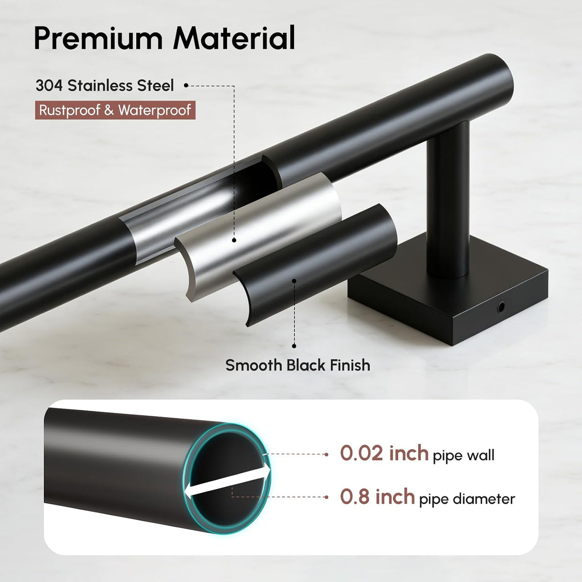 Brushed Nickel Hand Towel Bar, 9 Inch Towel Racks for Bathroom | Thicken 304 Stainless Steel Towel Holder with Square Base, Towel Rod Wall Mounted, Modern Home Decor (Total Length 11 Inch)