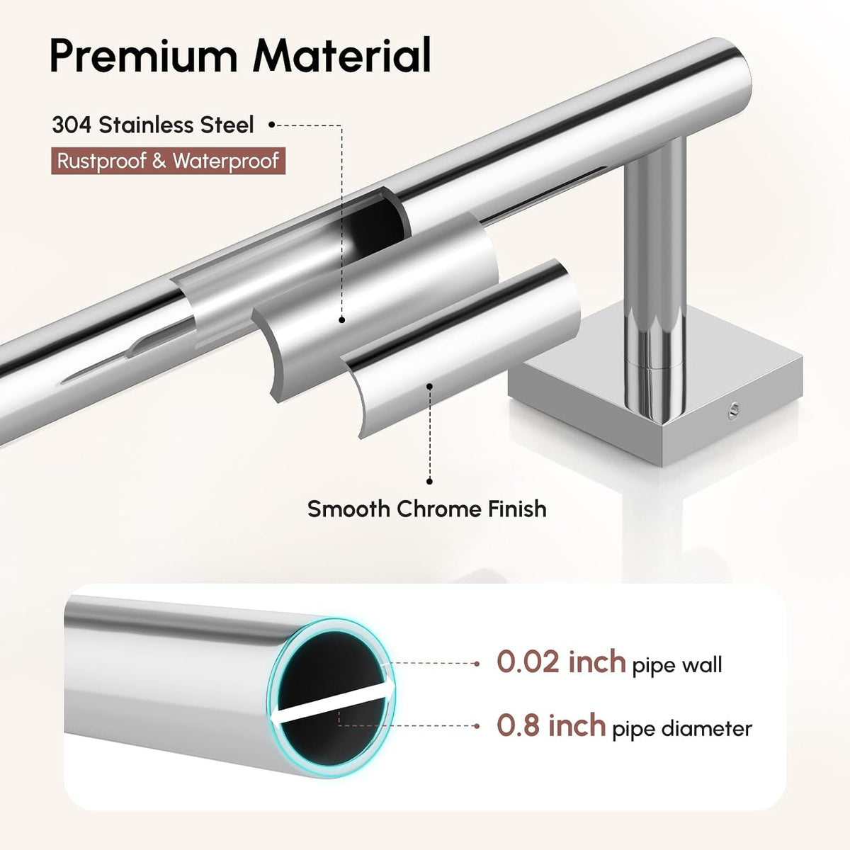 Brushed Nickel Hand Towel Bar, 9 Inch Towel Racks for Bathroom | Thicken 304 Stainless Steel Towel Holder with Square Base, Towel Rod Wall Mounted, Modern Home Decor (Total Length 11 Inch)