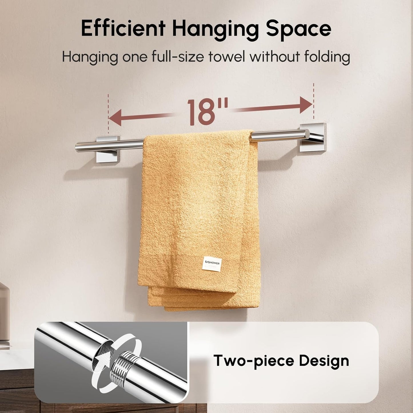 Brushed Nickel Hand Towel Bar, 9 Inch Towel Racks for Bathroom | Thicken 304 Stainless Steel Towel Holder with Square Base, Towel Rod Wall Mounted, Modern Home Decor (Total Length 11 Inch)