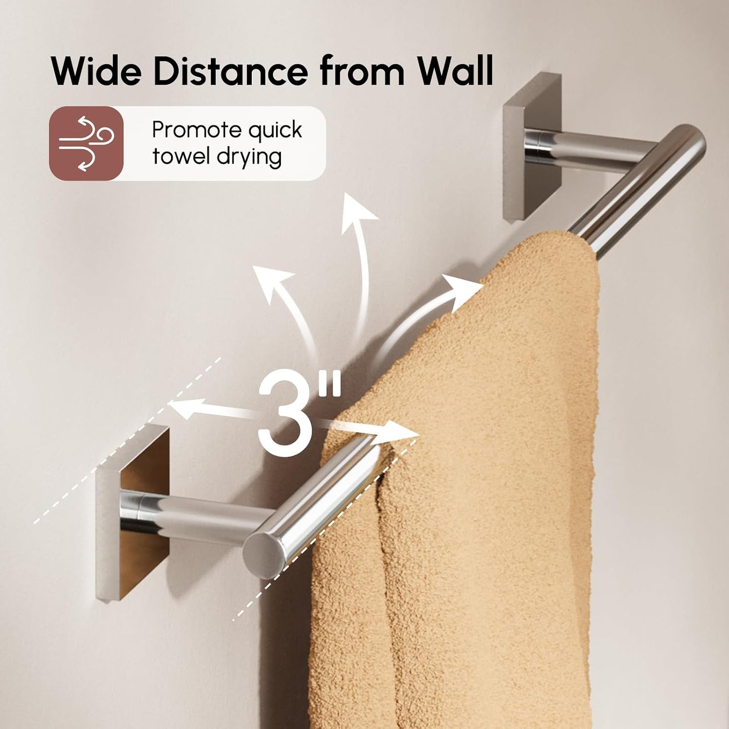 Brushed Nickel Hand Towel Bar, 9 Inch Towel Racks for Bathroom | Thicken 304 Stainless Steel Towel Holder with Square Base, Towel Rod Wall Mounted, Modern Home Decor (Total Length 11 Inch)