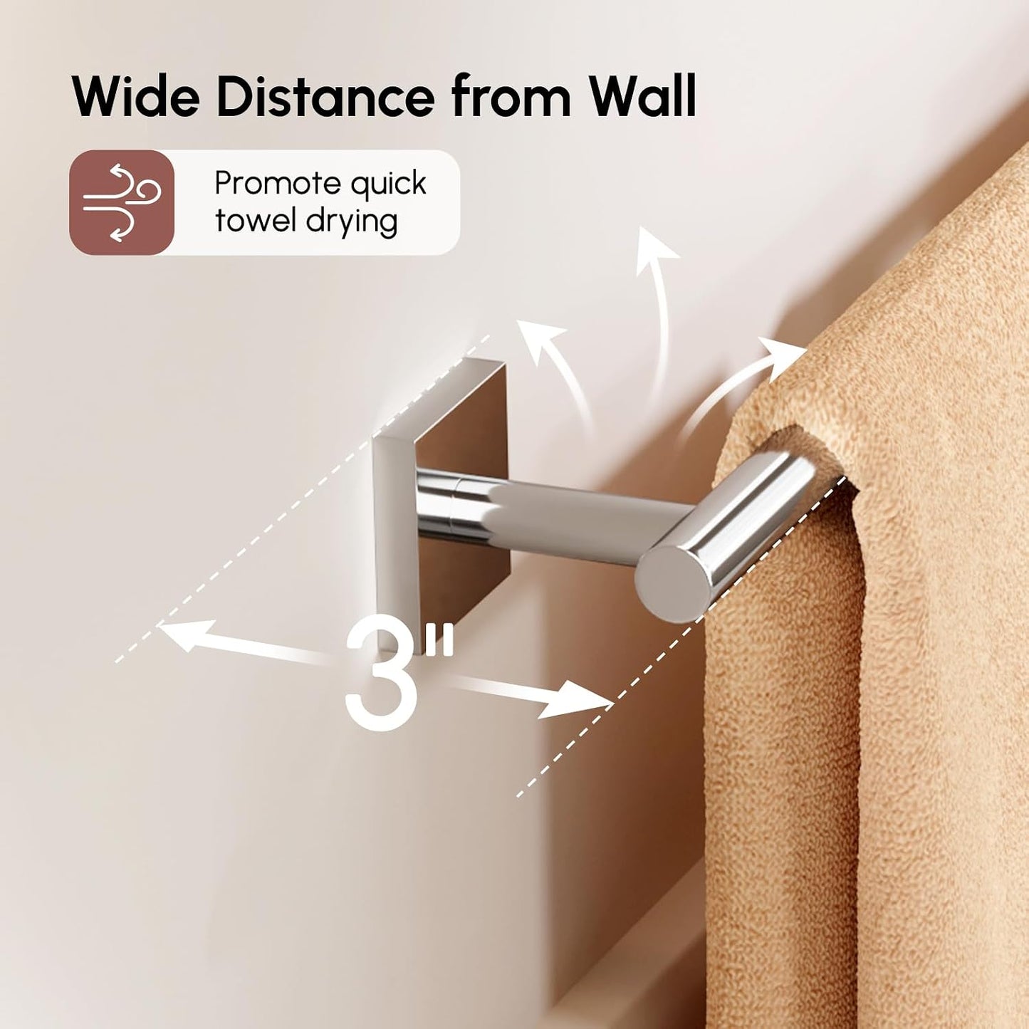 Brushed Nickel Hand Towel Bar, 9 Inch Towel Racks for Bathroom | Thicken 304 Stainless Steel Towel Holder with Square Base, Towel Rod Wall Mounted, Modern Home Decor (Total Length 11 Inch)