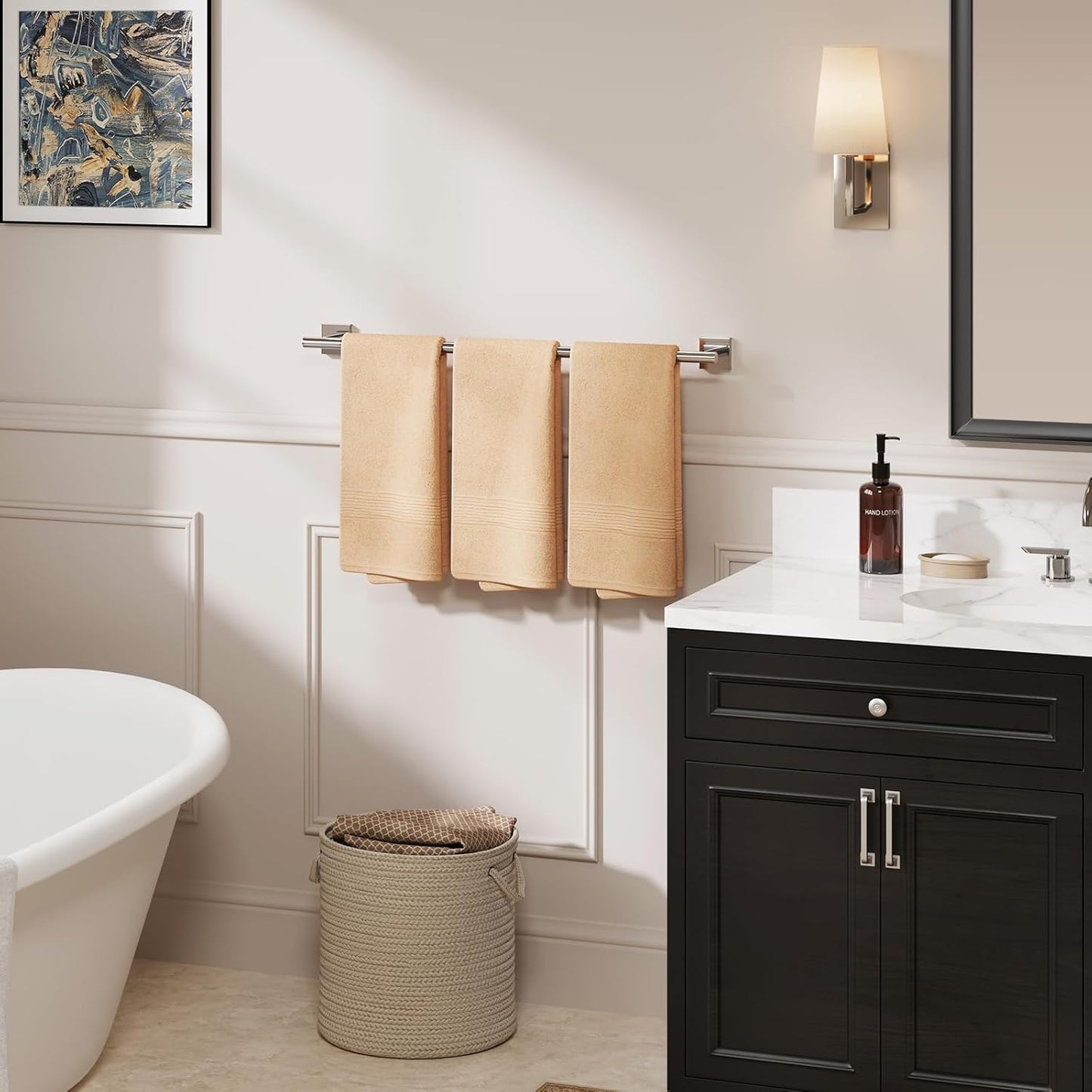 Brushed Nickel Hand Towel Bar, 9 Inch Towel Racks for Bathroom | Thicken 304 Stainless Steel Towel Holder with Square Base, Towel Rod Wall Mounted, Modern Home Decor (Total Length 11 Inch)