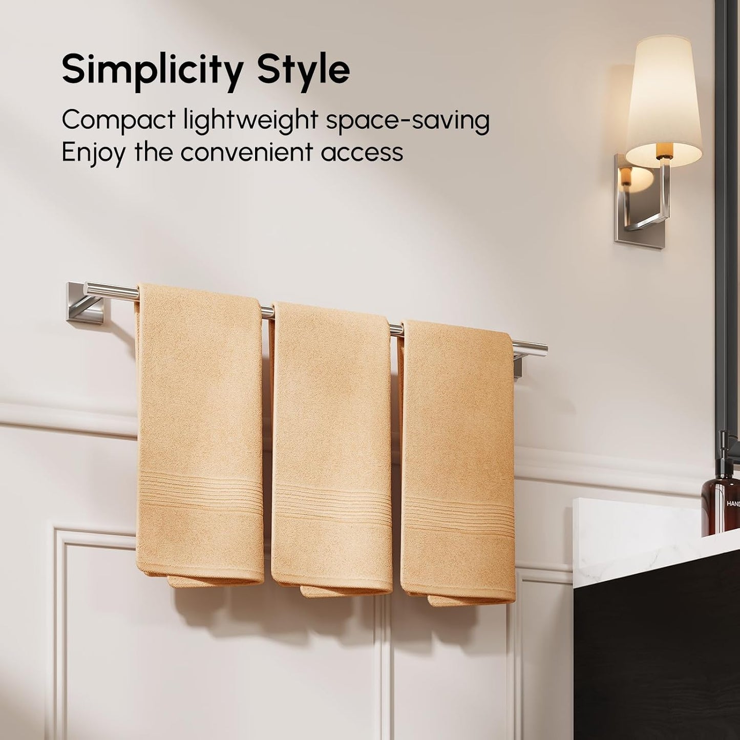 Brushed Nickel Hand Towel Bar, 9 Inch Towel Racks for Bathroom | Thicken 304 Stainless Steel Towel Holder with Square Base, Towel Rod Wall Mounted, Modern Home Decor (Total Length 11 Inch)