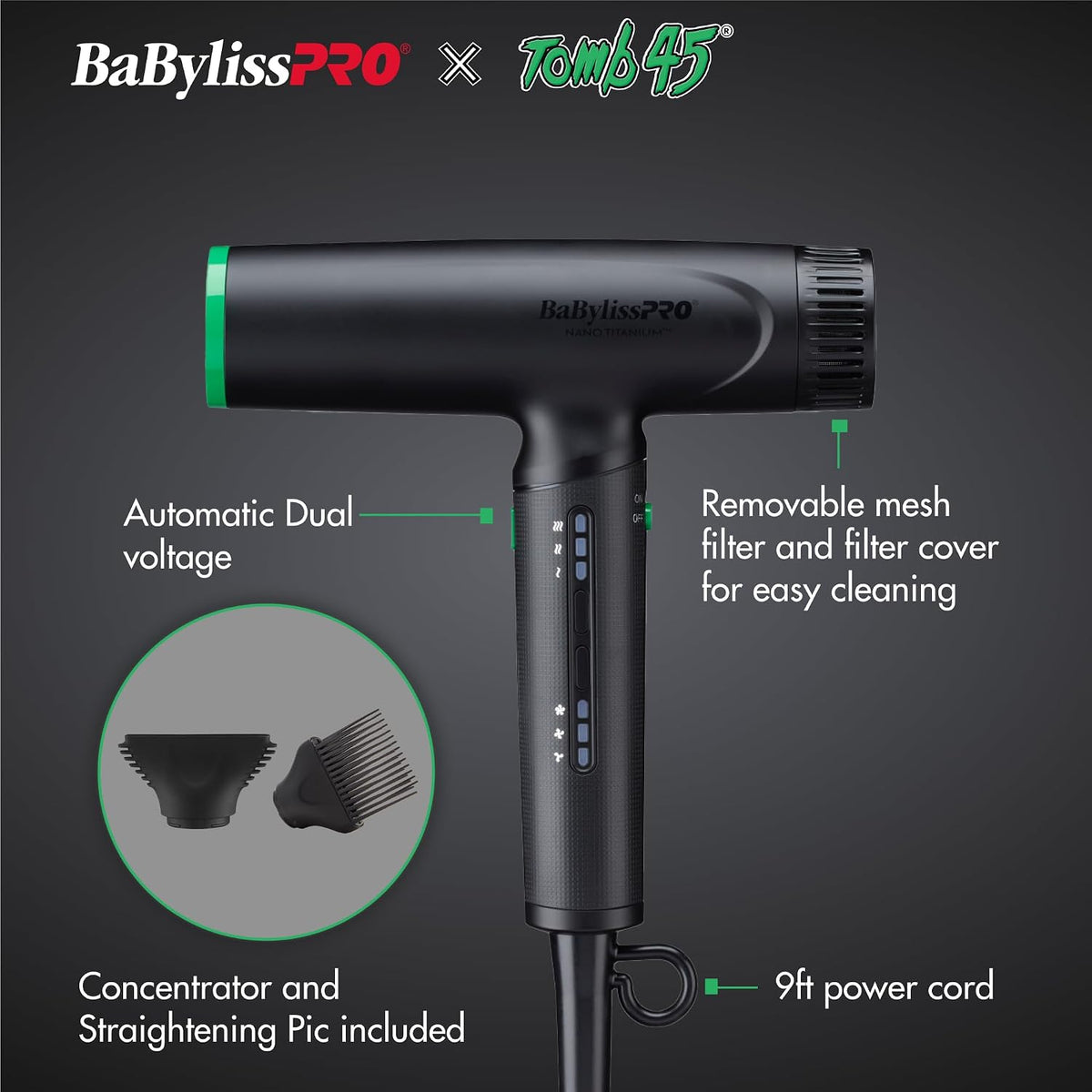 BaBylissPRO Nano Titanium Limited Edition Professional Nano Light Ionic Hair Dryer (Tomb45 Collection)