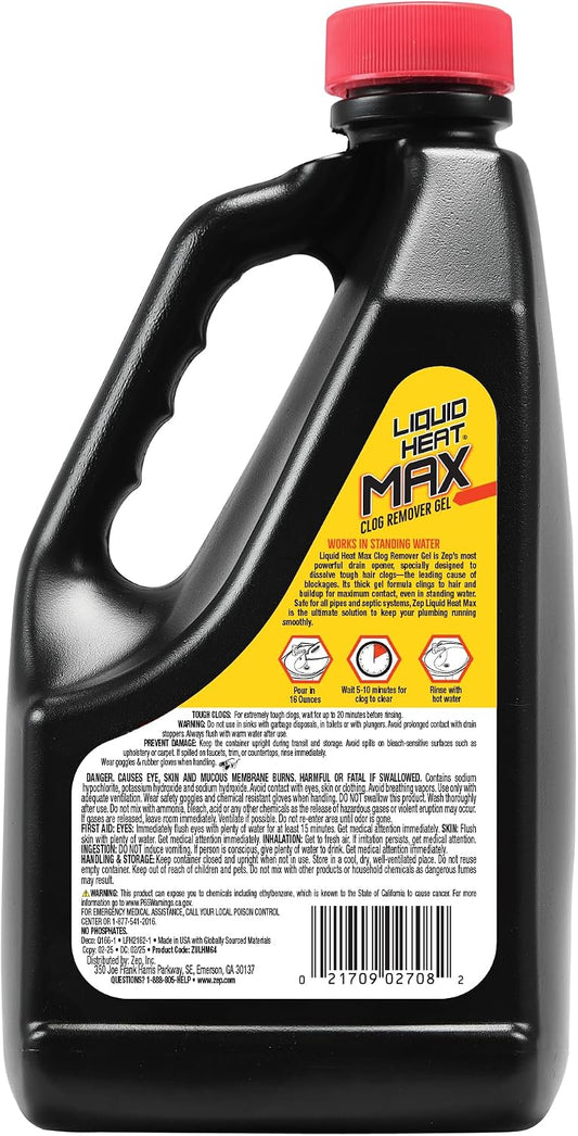 Liquid Heat Max Clog Remover Gel - Destroys Hair, Build-Up & Grease - 64 oz.