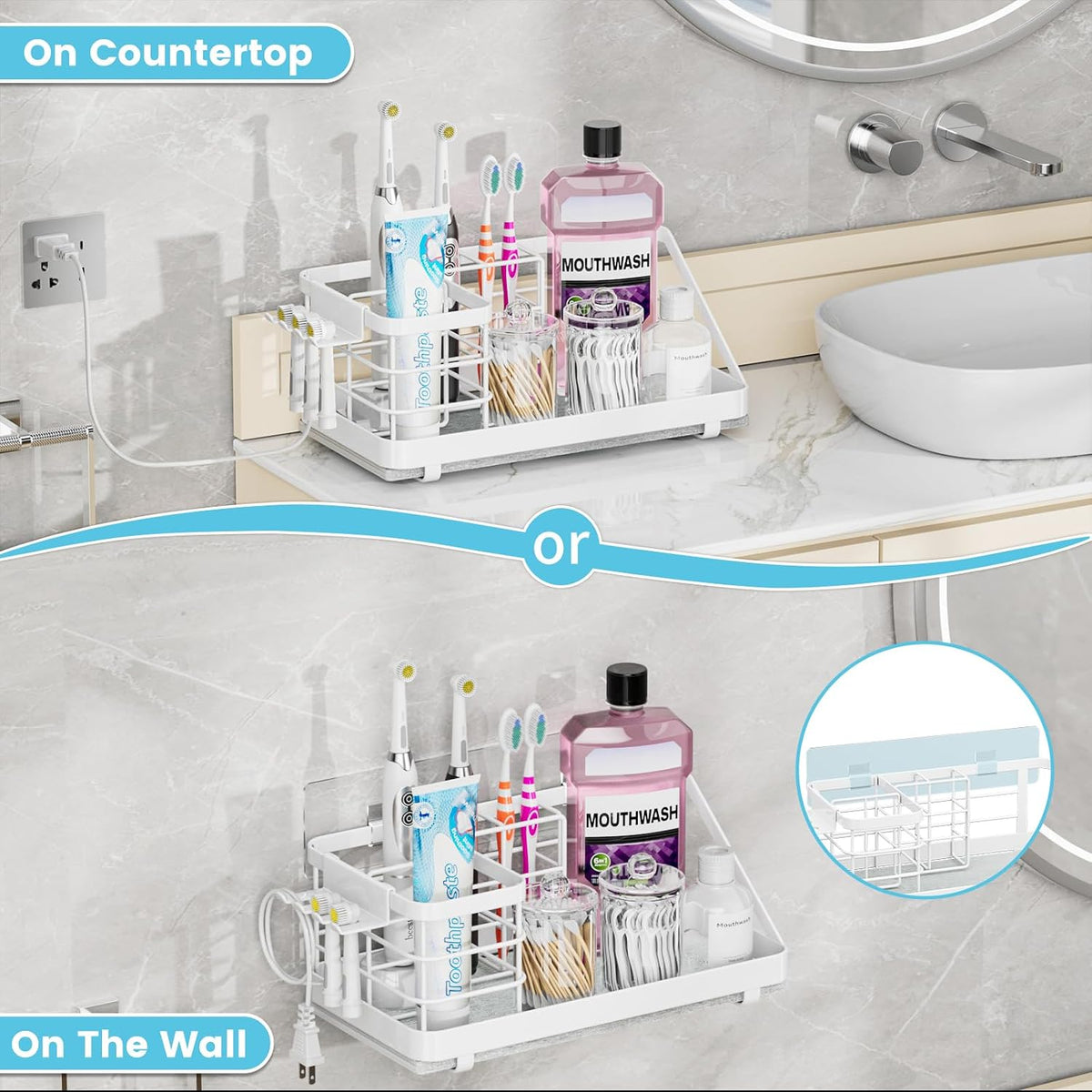 Toothbrush Holders Instant-Drying Organizer - Bathroom Countertop/Wall Mounted Electric Toothbrush Holder - Toothbrush Head Toothpaste Holder Bathroom Counter Organizers Storage Black