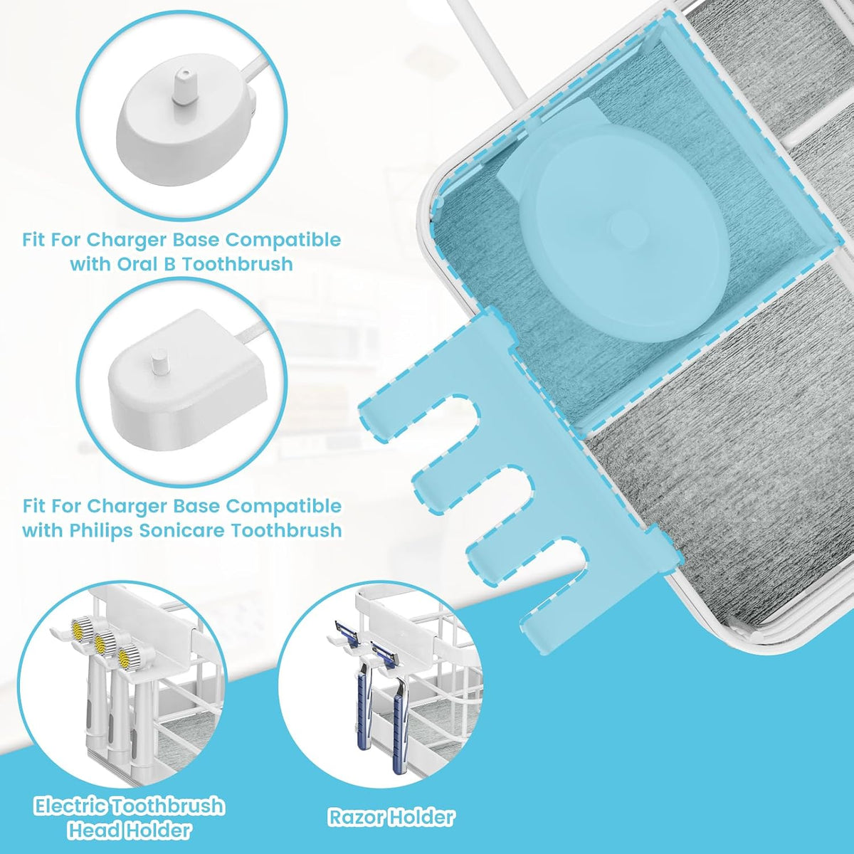 Toothbrush Holders Instant-Drying Organizer - Bathroom Countertop/Wall Mounted Electric Toothbrush Holder - Toothbrush Head Toothpaste Holder Bathroom Counter Organizers Storage Black