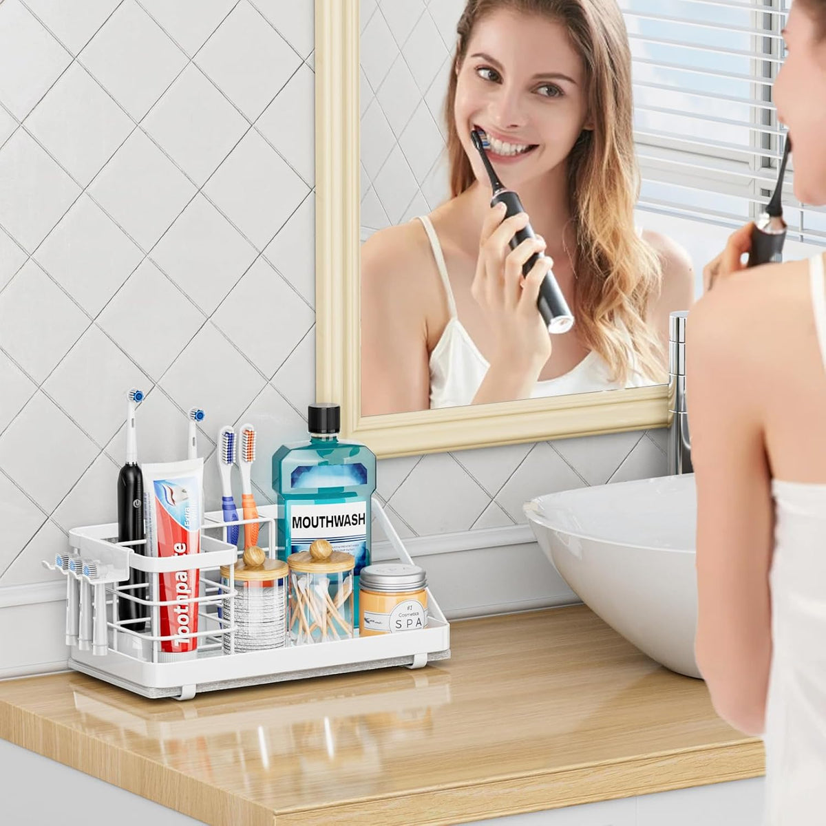 Toothbrush Holders Instant-Drying Organizer - Bathroom Countertop/Wall Mounted Electric Toothbrush Holder - Toothbrush Head Toothpaste Holder Bathroom Counter Organizers Storage Black
