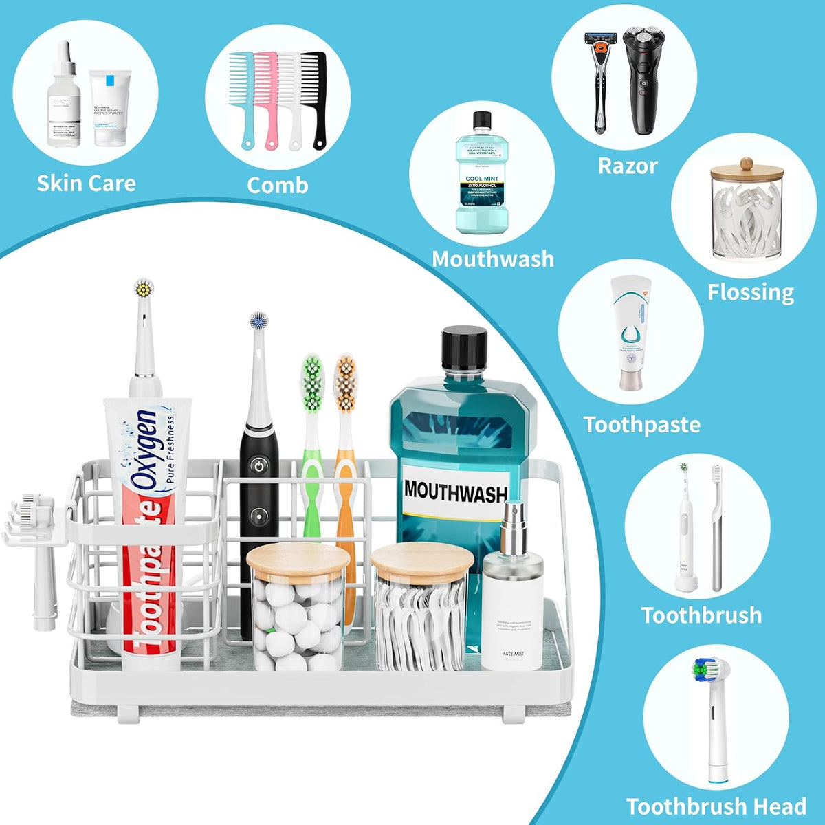 Toothbrush Holders Instant-Drying Organizer - Bathroom Countertop/Wall Mounted Electric Toothbrush Holder - Toothbrush Head Toothpaste Holder Bathroom Counter Organizers Storage Black