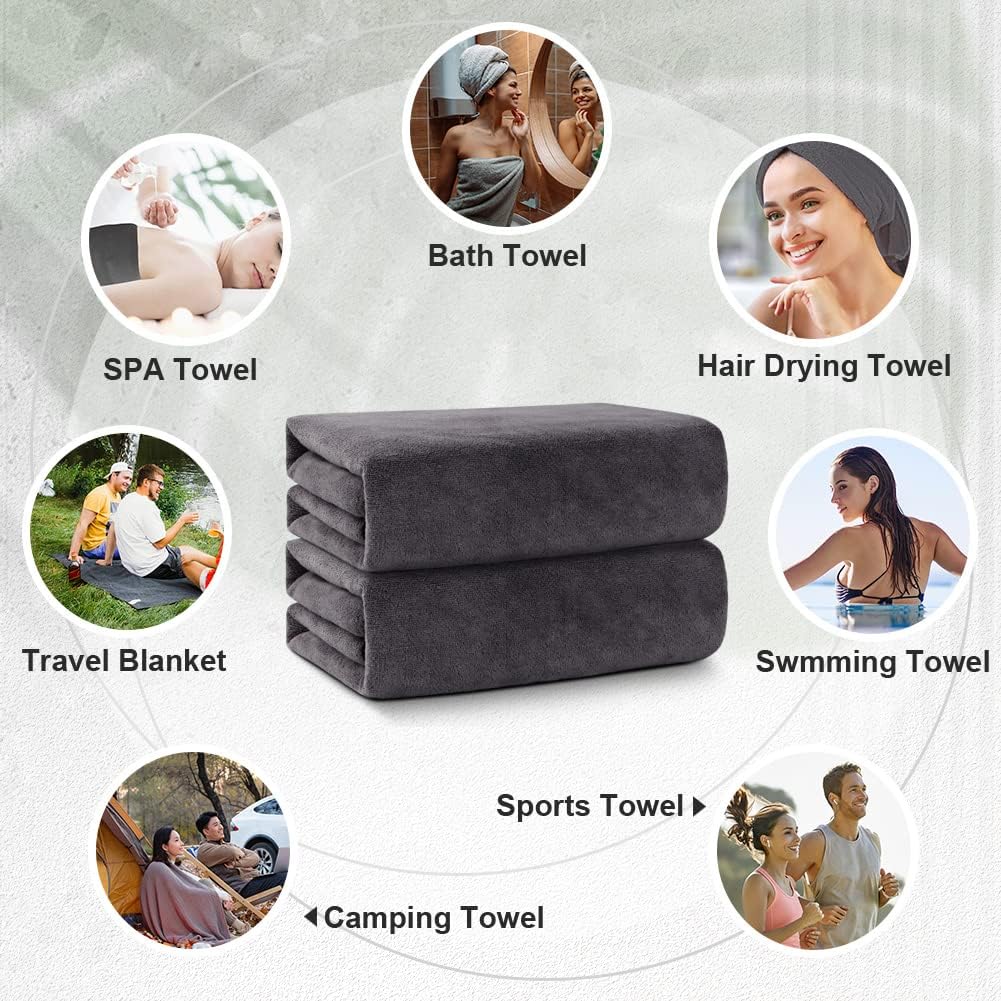 Orighty Bath Towels, Soft Feel Bath Towel, (27'' x 54'') | Highly Absorbent, Quick Drying Microfiber Towels for Body, Sport, Yoga, SPA, Fitness, Bathroom - Grey