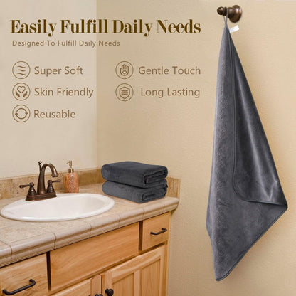 Orighty Bath Towels, Soft Feel Bath Towel, (27'' x 54'') | Highly Absorbent, Quick Drying Microfiber Towels for Body, Sport, Yoga, SPA, Fitness, Bathroom - Grey