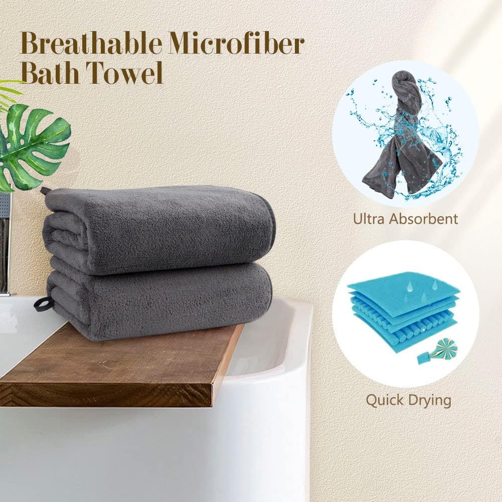 Orighty Bath Towels, Soft Feel Bath Towel, (27'' x 54'') | Highly Absorbent, Quick Drying Microfiber Towels for Body, Sport, Yoga, SPA, Fitness, Bathroom - Grey