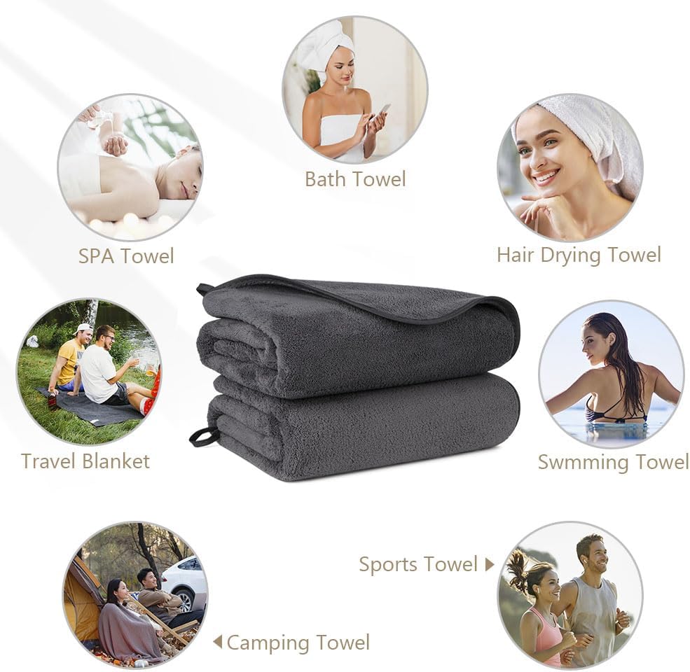 Orighty Bath Towels, Soft Feel Bath Towel, (27'' x 54'') | Highly Absorbent, Quick Drying Microfiber Towels for Body, Sport, Yoga, SPA, Fitness, Bathroom - Grey