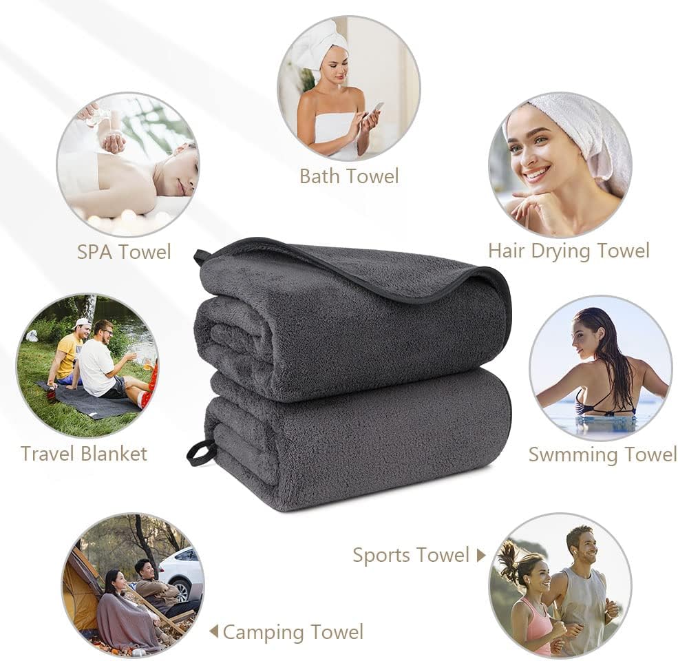 Orighty Bath Towels, Soft Feel Bath Towel, (27'' x 54'') | Highly Absorbent, Quick Drying Microfiber Towels for Body, Sport, Yoga, SPA, Fitness, Bathroom - Grey