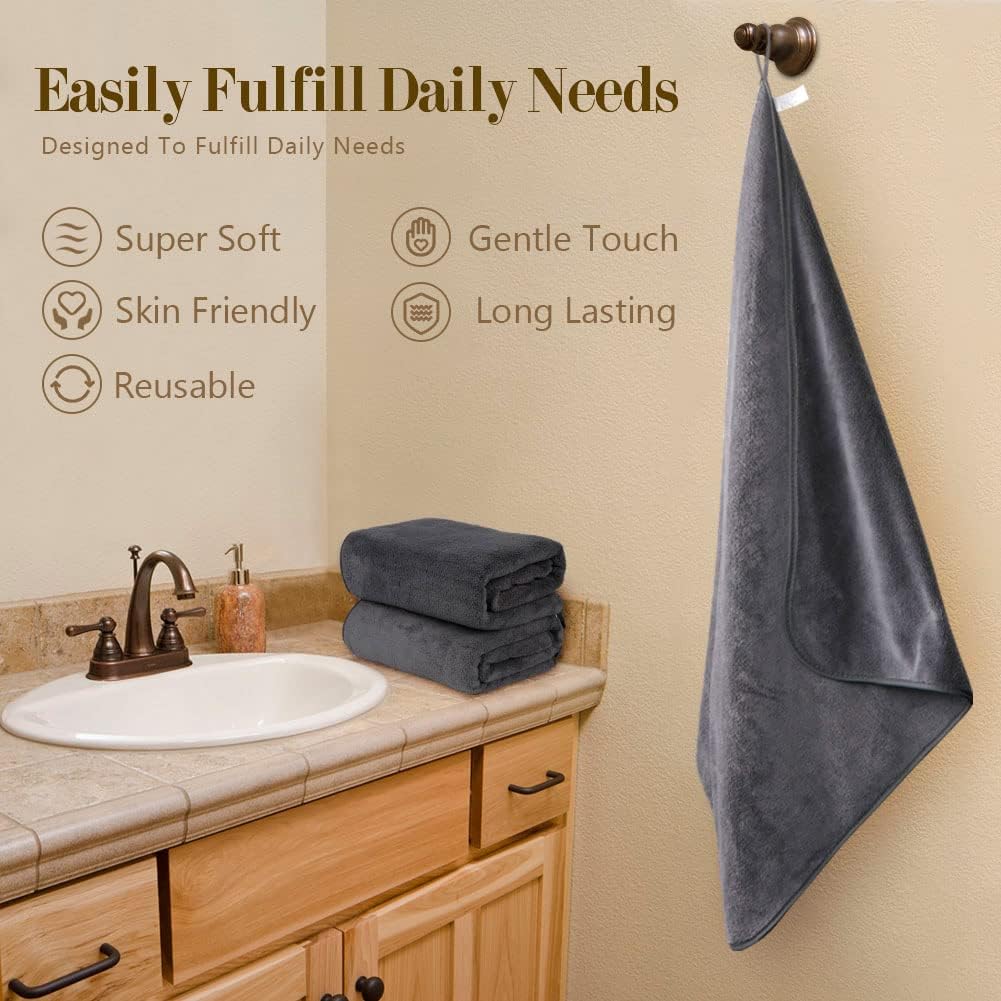 Orighty Bath Towels, Soft Feel Bath Towel, (27'' x 54'') | Highly Absorbent, Quick Drying Microfiber Towels for Body, Sport, Yoga, SPA, Fitness, Bathroom - Grey