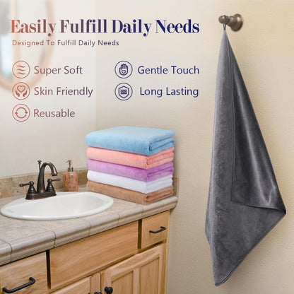 Orighty Bath Towels, Soft Feel Bath Towel, (27'' x 54'') | Highly Absorbent, Quick Drying Microfiber Towels for Body, Sport, Yoga, SPA, Fitness, Bathroom - Grey