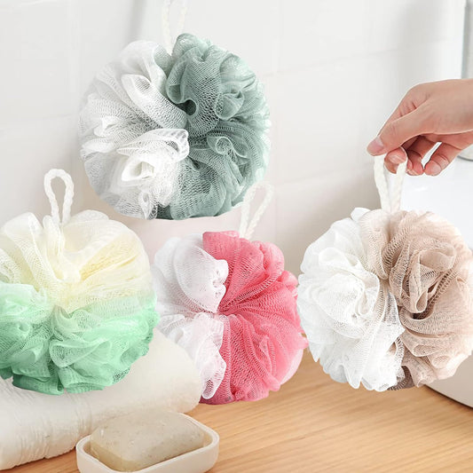 Loofah Sponge Shower Loofahs 4 Colors Bath Sponges Body Scrubbers | Mesh Balls 60g Luffa for Rich Lather Exfoliating Wash Back Scrubber Bathroom Men Women 4 Pack Cleaning Bathing Accessories