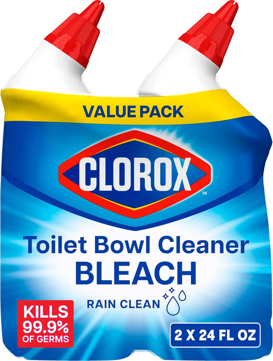 Toilet Bowl Cleaner with Bleach, Rain Clean Scent, Kills 99.9% of Germs, Removes Toilet Rings and Mold Stains, 24 fl oz, Pack of 2
