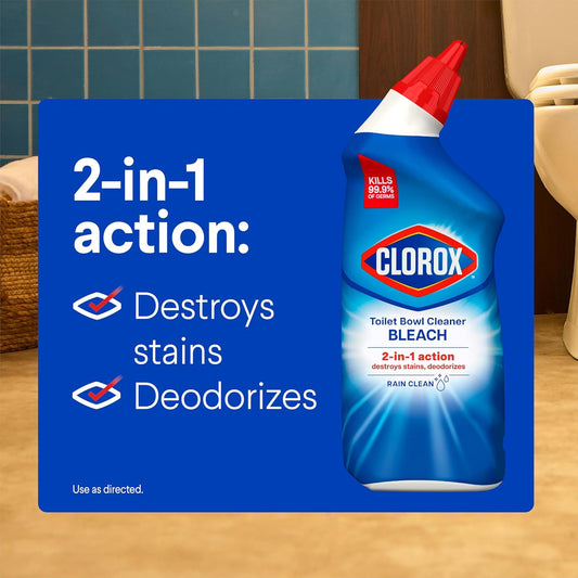 Toilet Bowl Cleaner with Bleach, Rain Clean Scent, Kills 99.9% of Germs, Removes Toilet Rings and Mold Stains, 24 fl oz, Pack of 2