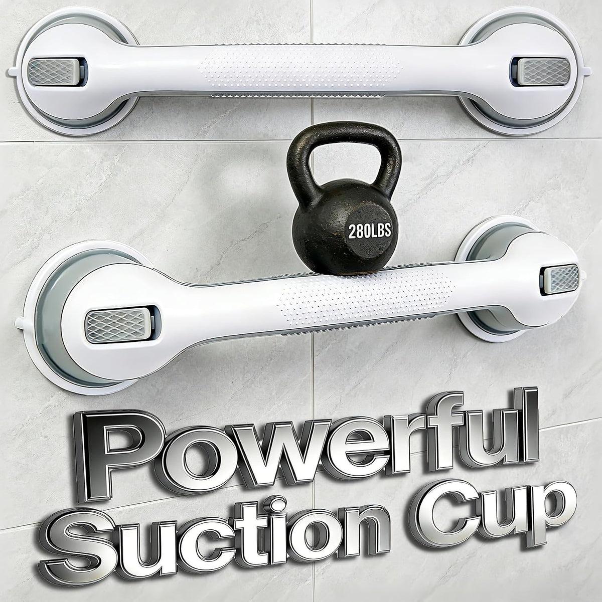 2 Pack 16.10" Shower Handles for Elderly，Suction Cup Grab Bar for Shower Wall Heavy Duty,Grab Bars for Bathtubs and Showers, Safety Grab Bar for Seniors Suction Bathroom, No Drilling，White
