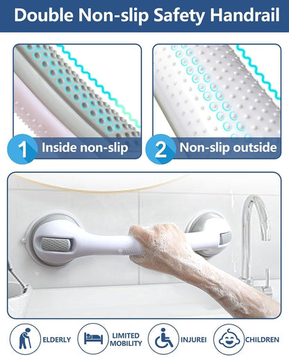 2 Pack 16.10" Shower Handles for Elderly，Suction Cup Grab Bar for Shower Wall Heavy Duty,Grab Bars for Bathtubs and Showers, Safety Grab Bar for Seniors Suction Bathroom, No Drilling，White