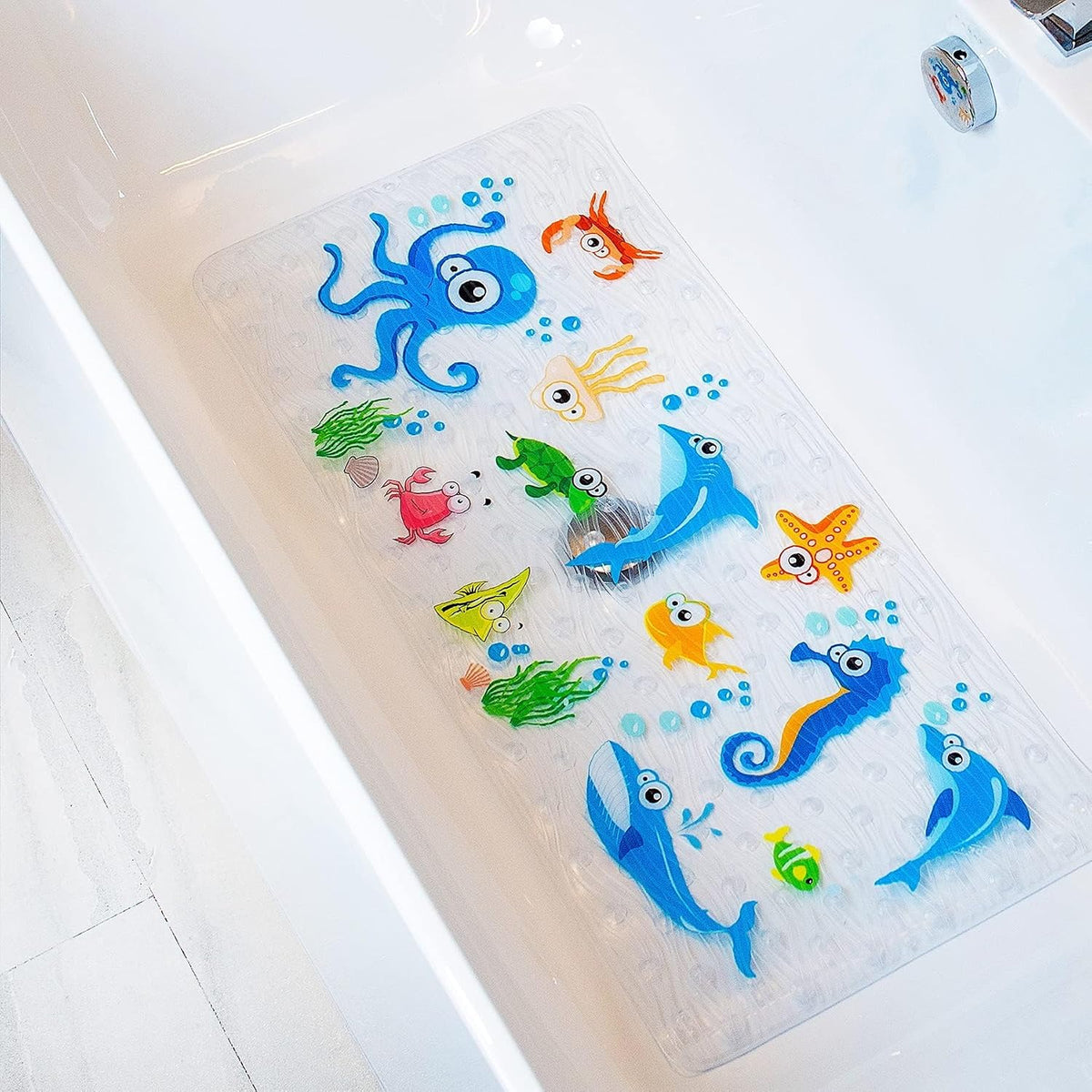 Kids Bath Mat for Tub, Non-Slip Toddler Bathtub Mat(Blue-Octopus)