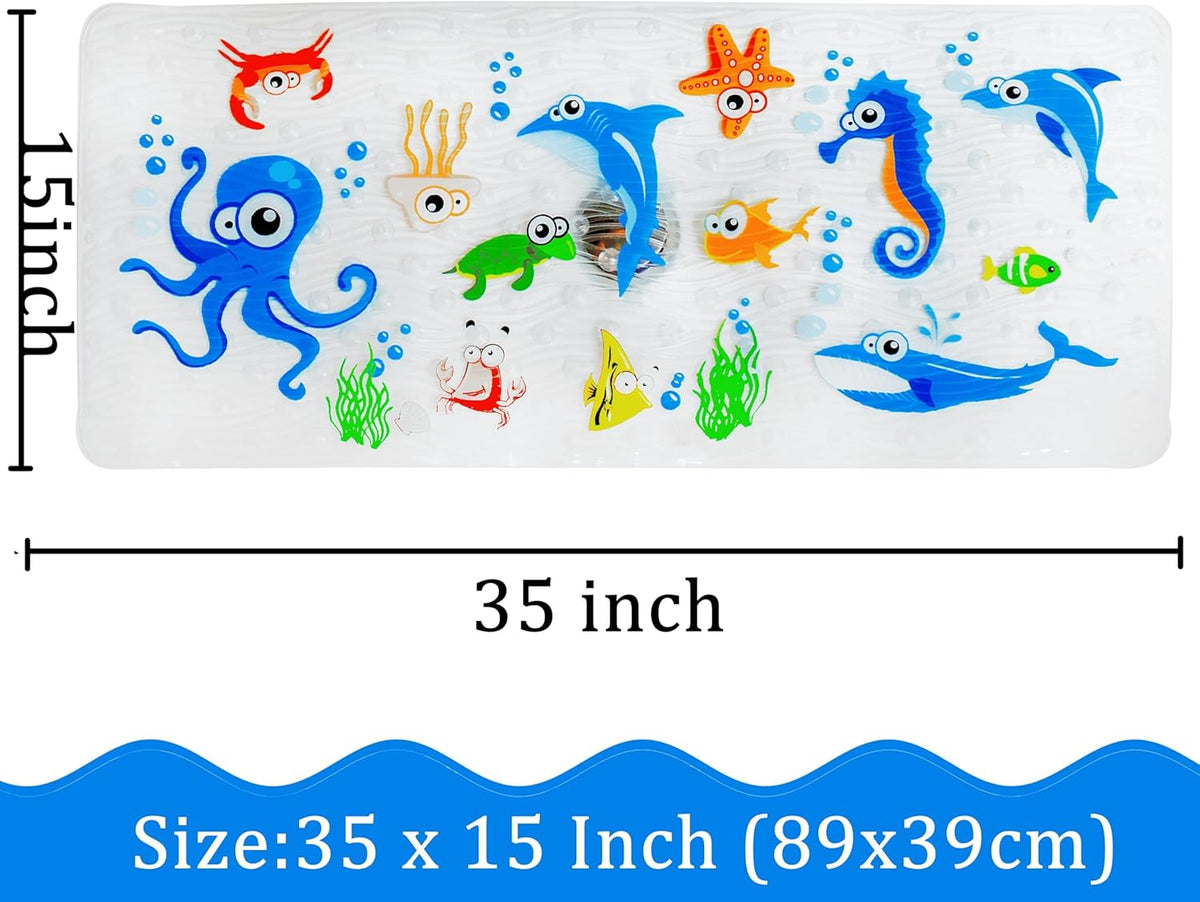 Kids Bath Mat for Tub, Non-Slip Toddler Bathtub Mat(Blue-Octopus)