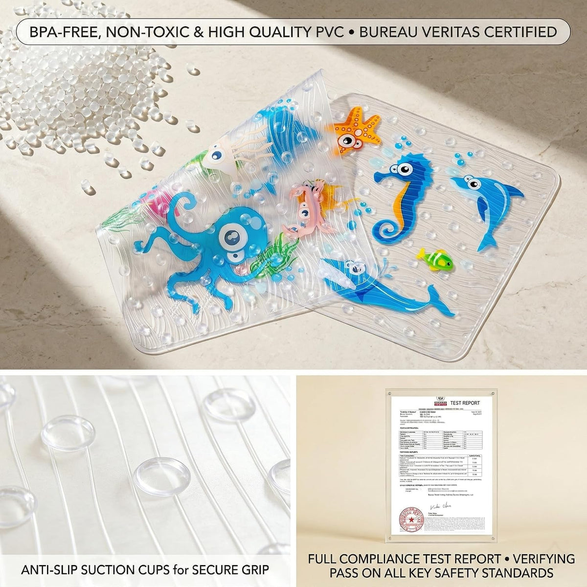 Kids Bath Mat for Tub, Non-Slip Toddler Bathtub Mat(Blue-Octopus)